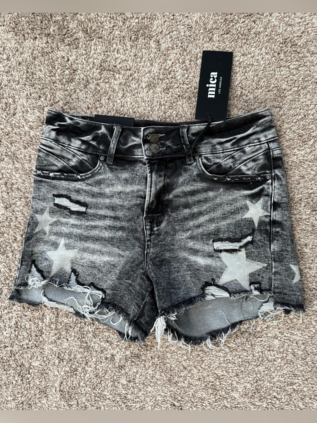 Mica Black Washed Star Print Denim Shorts